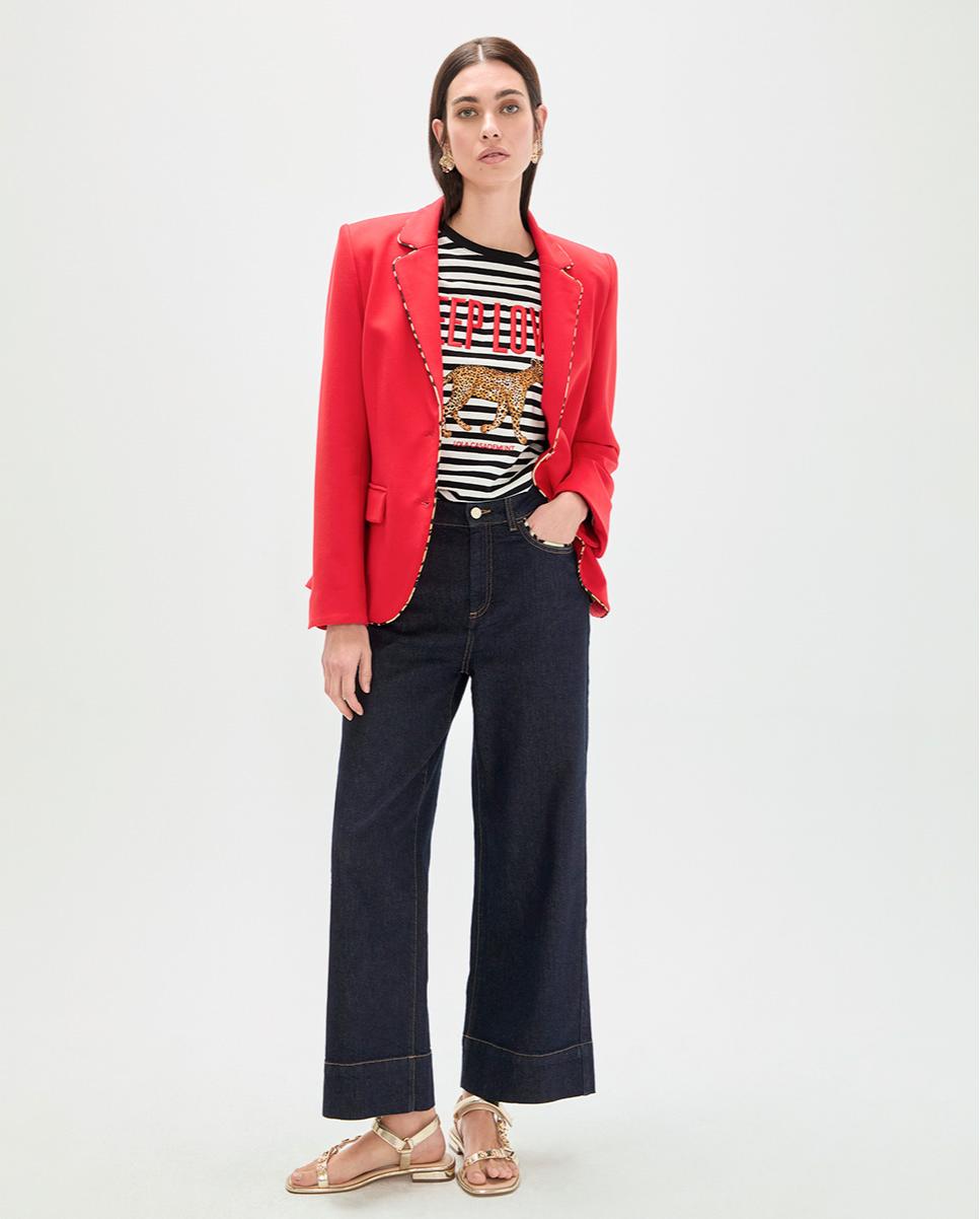 Blazer de mujer con forro y vivos animal print a contraste - Lola Casademunt - Rojo Rojo-4