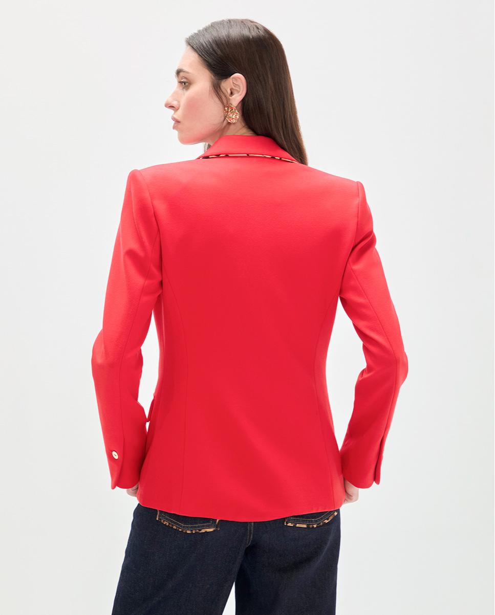 Blazer de mujer con forro y vivos animal print a contraste - Lola Casademunt - Rojo Rojo-5