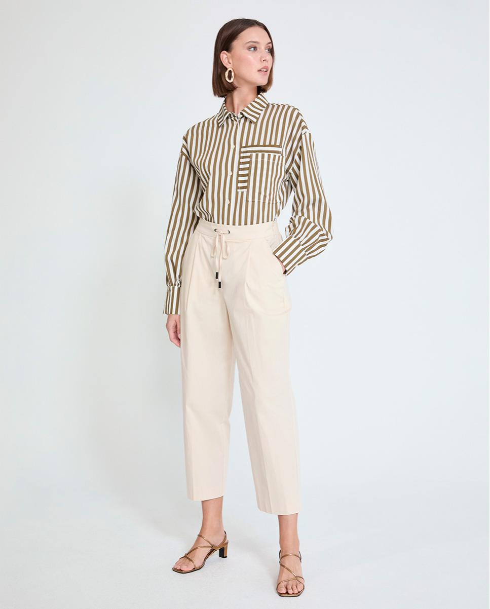 Pantalón jogger de mujer en tejido técnico con cintura ajustable - Lola Casademunt - Marfil Marfil-2