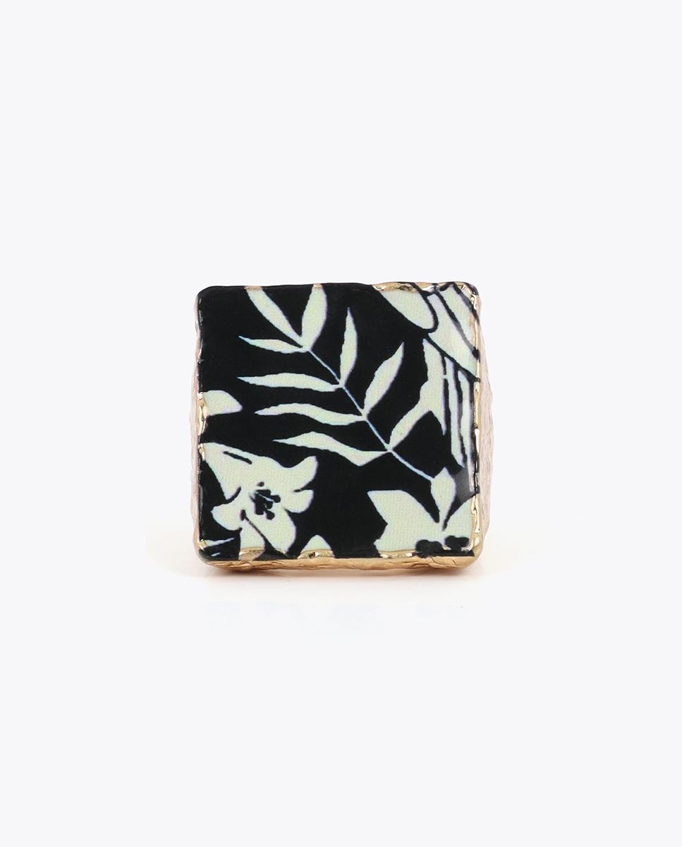 Imagen 0 de Anillo sello cerámica pintada Blanco / Negro