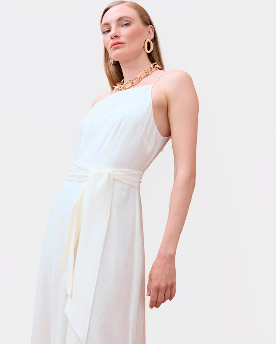 Vestido largo con tirante fino y escote recto - Lola Casademunt - Blanco Blanco-2