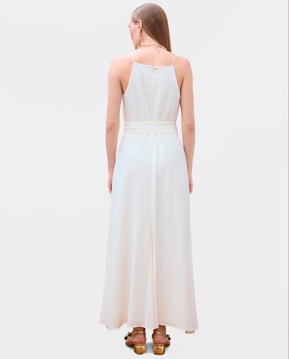 Vestido largo con tirante fino y escote recto - Lola Casademunt - Blanco Blanco-3