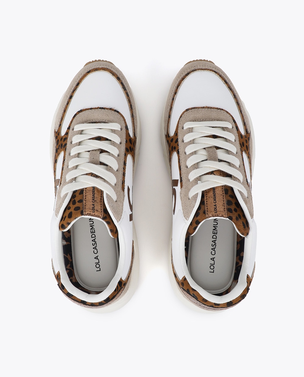 Zapatillas básicas de mujer con suela tipo running combinada en diferentes materiales y piel - Lola Casademunt - Blanco Blanco-4