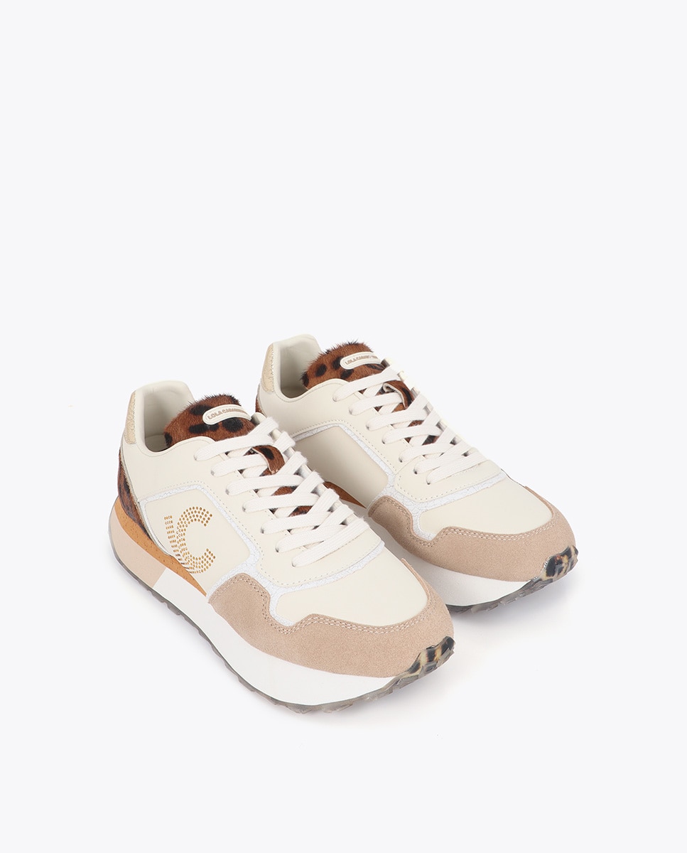 Zapatillas deportivas de mujer con plataforma personalizada combinada en diferentes materiales y piel - Lola Casademunt - Blanco Blanco-3