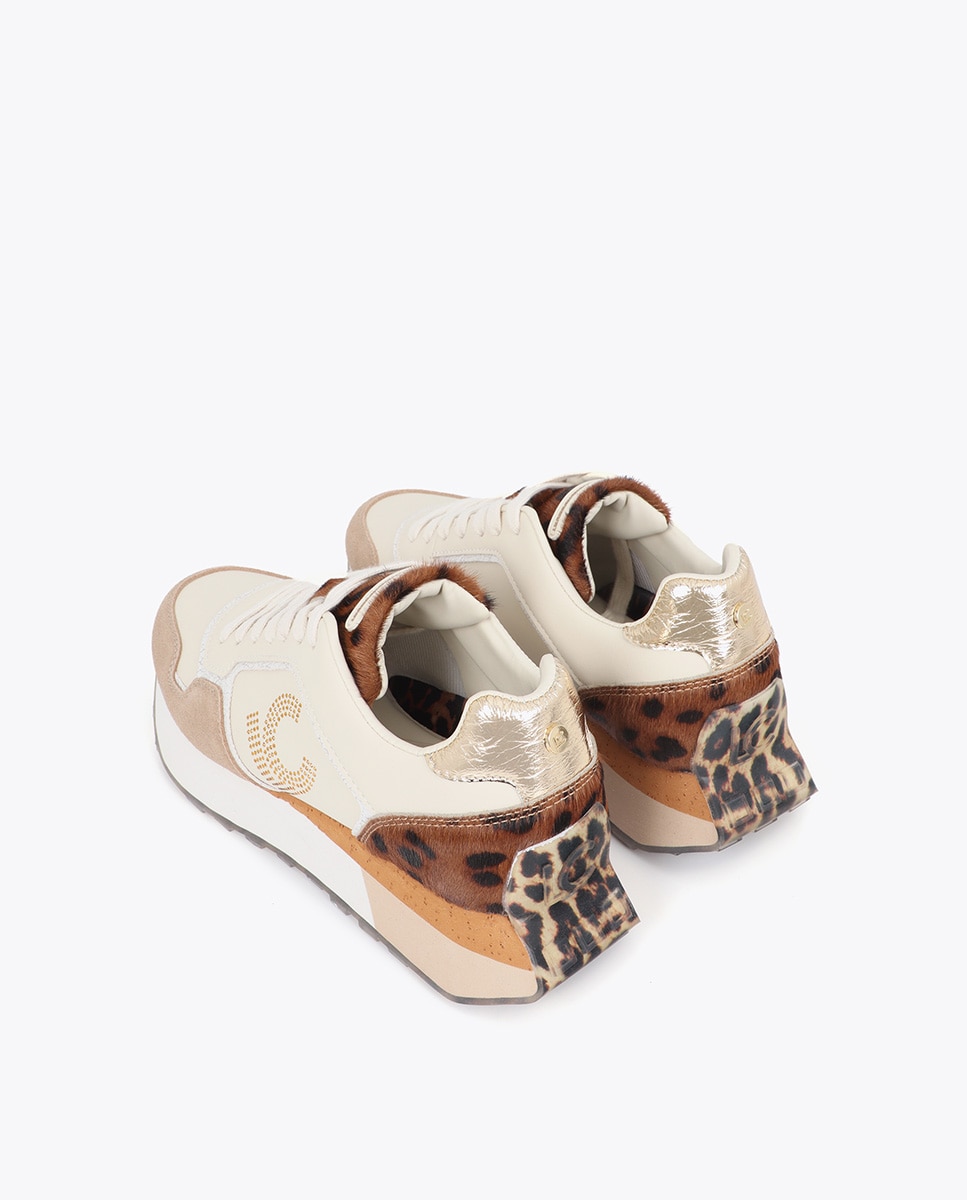 Zapatillas deportivas de mujer con plataforma personalizada combinada en diferentes materiales y piel - Lola Casademunt - Blanco Blanco-2