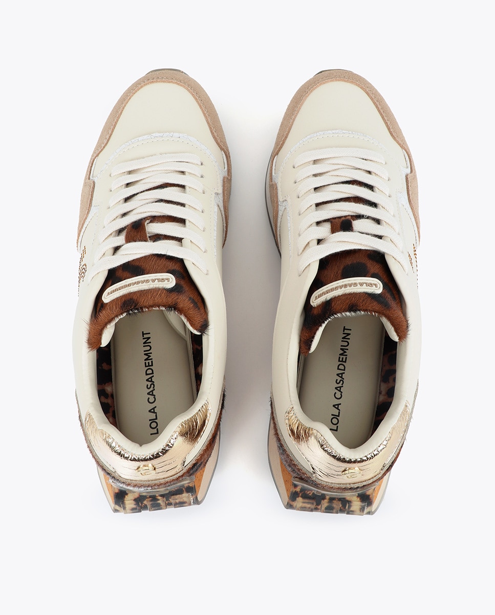 Zapatillas deportivas de mujer con plataforma personalizada combinada en diferentes materiales y piel - Lola Casademunt - Blanco Blanco-4