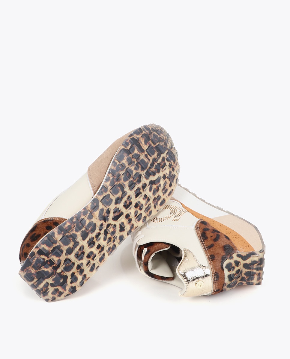 Zapatillas deportivas de mujer con plataforma personalizada combinada en diferentes materiales y piel - Lola Casademunt - Blanco Blanco-5