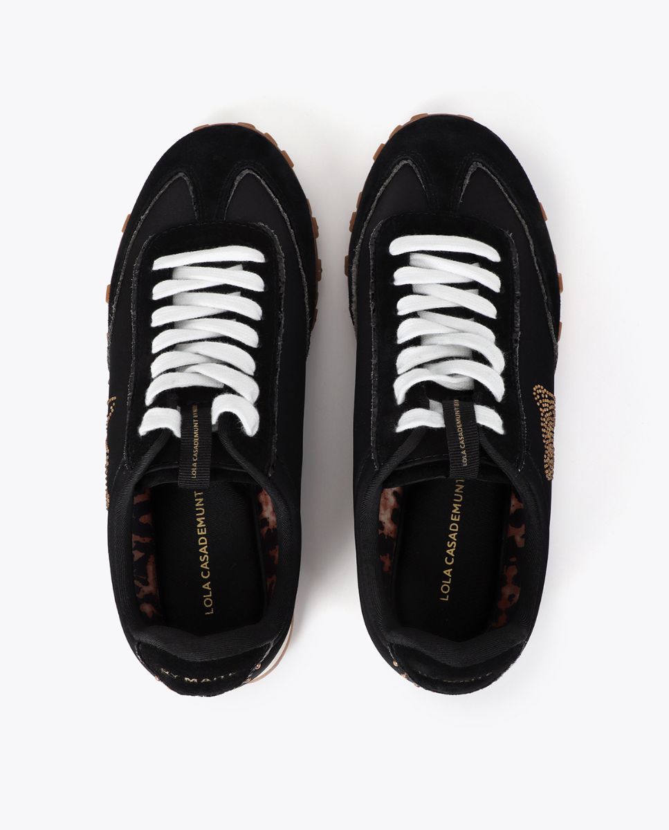 Zapatillas retro de mujer con motivos en tachas combinada en diferentes materiales y piel - Lola Casademunt - Negro Negro-4