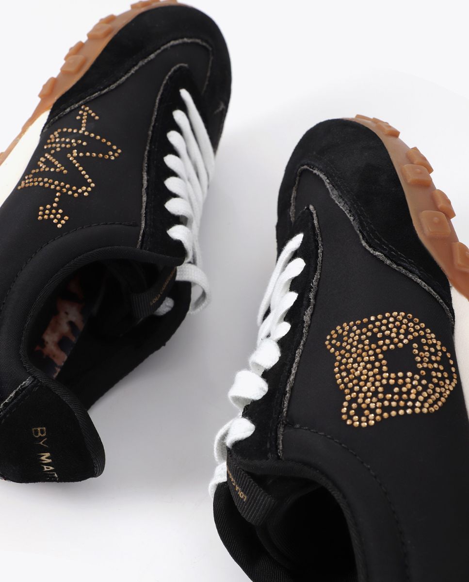 Zapatillas retro de mujer con motivos en tachas combinada en diferentes materiales y piel - Lola Casademunt - Negro Negro-5
