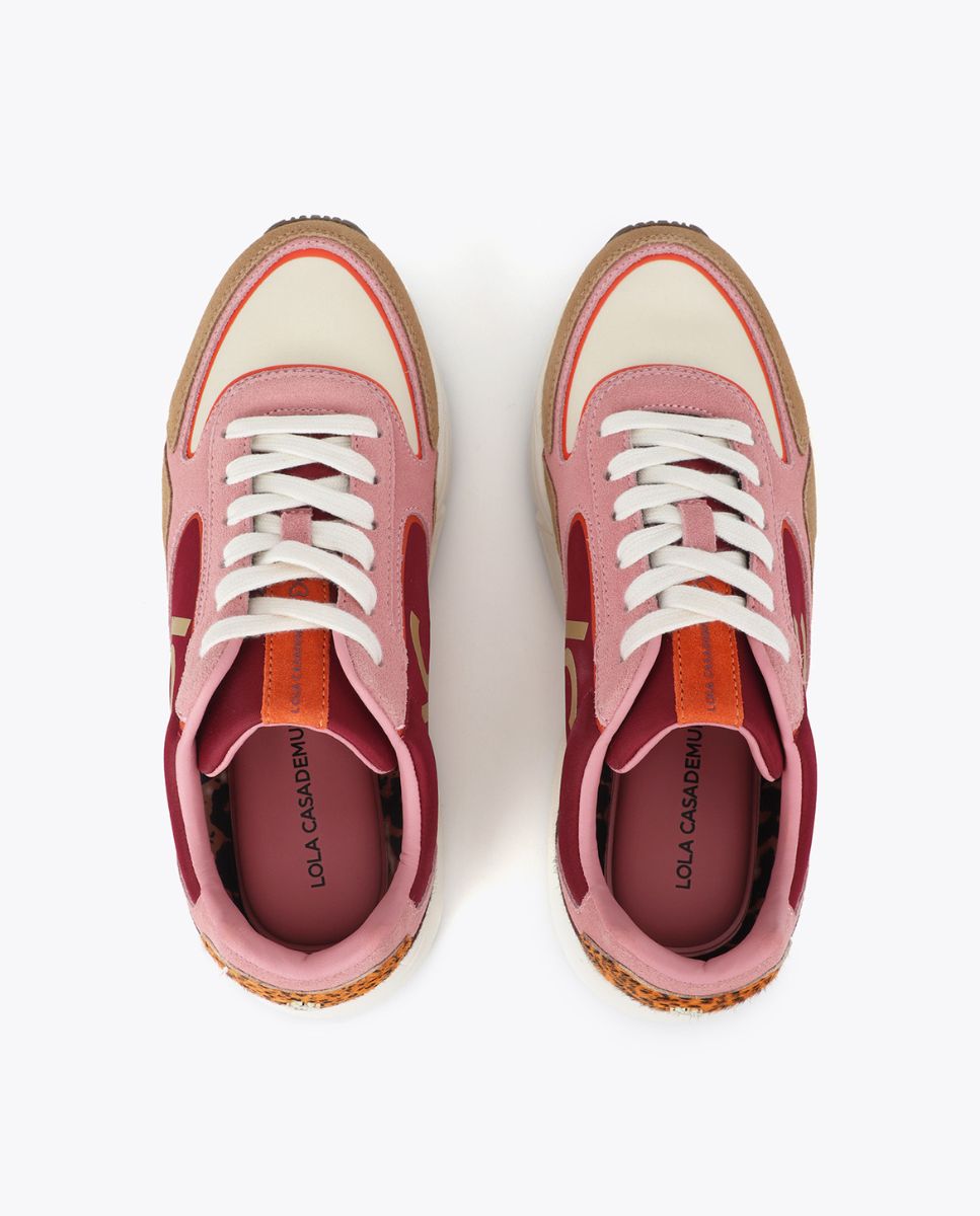 Zapatillas deportivas de mujer con suela tipo running combinada en diferentes materiales y piel - Lola Casademunt - Rosa Rosa-3