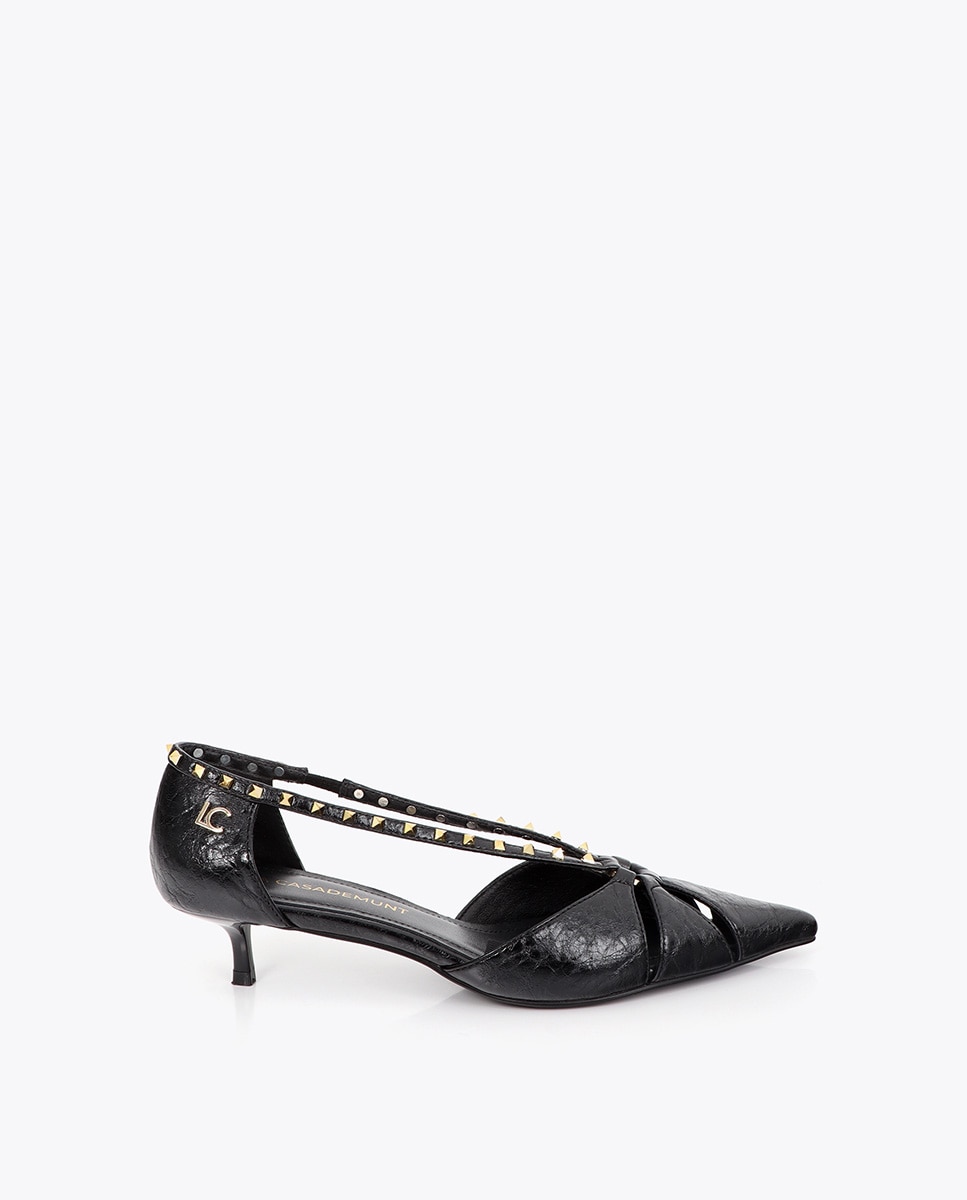 Imagen 0 de Zapatos de salón de mujer semi abierto con ribete de tachas cuadradas Negro