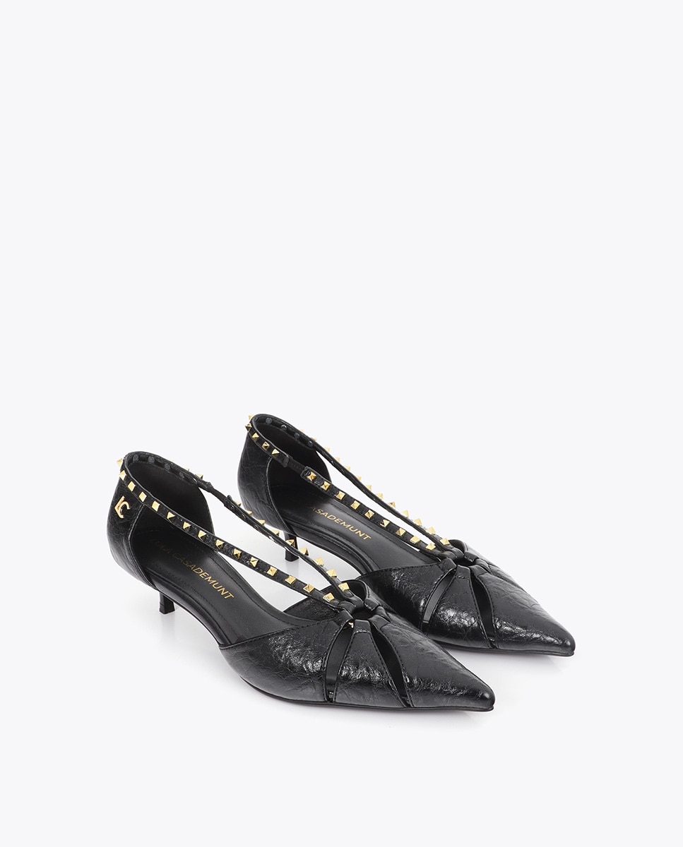 Zapatos de salón de mujer semi abierto con ribete de tachas cuadradas - Lola Casademunt - Negro Negro-3