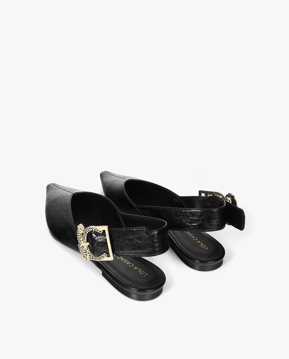 Mules planos de mujer hebilla leopardo - Lola Casademunt - Negro Negro-2