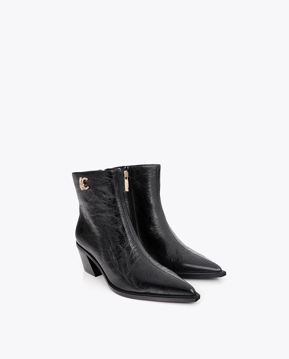 Botines cowboy de mujer efecto piel textura lc leopardo 45a - Lola Casademunt - Negro Negro-3