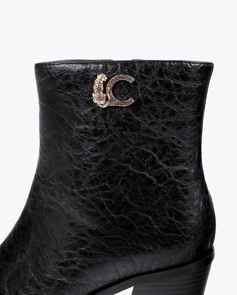Botines cowboy de mujer efecto piel textura lc leopardo 45a - Lola Casademunt - Negro Negro-4