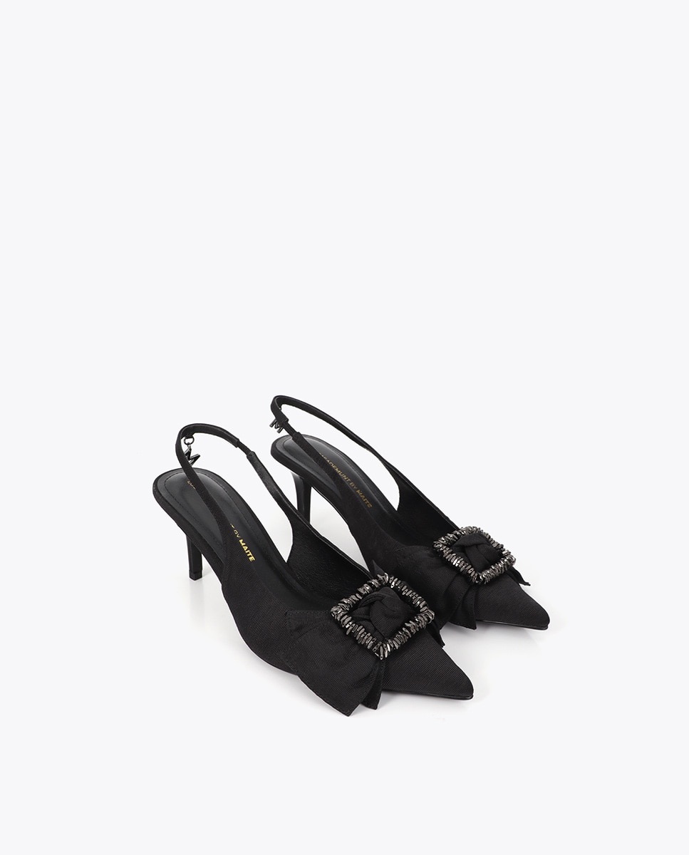 Zapatos de salón de mujer con lazo y aplique detalle piedras - Lola Casademunt - Negro Negro-3