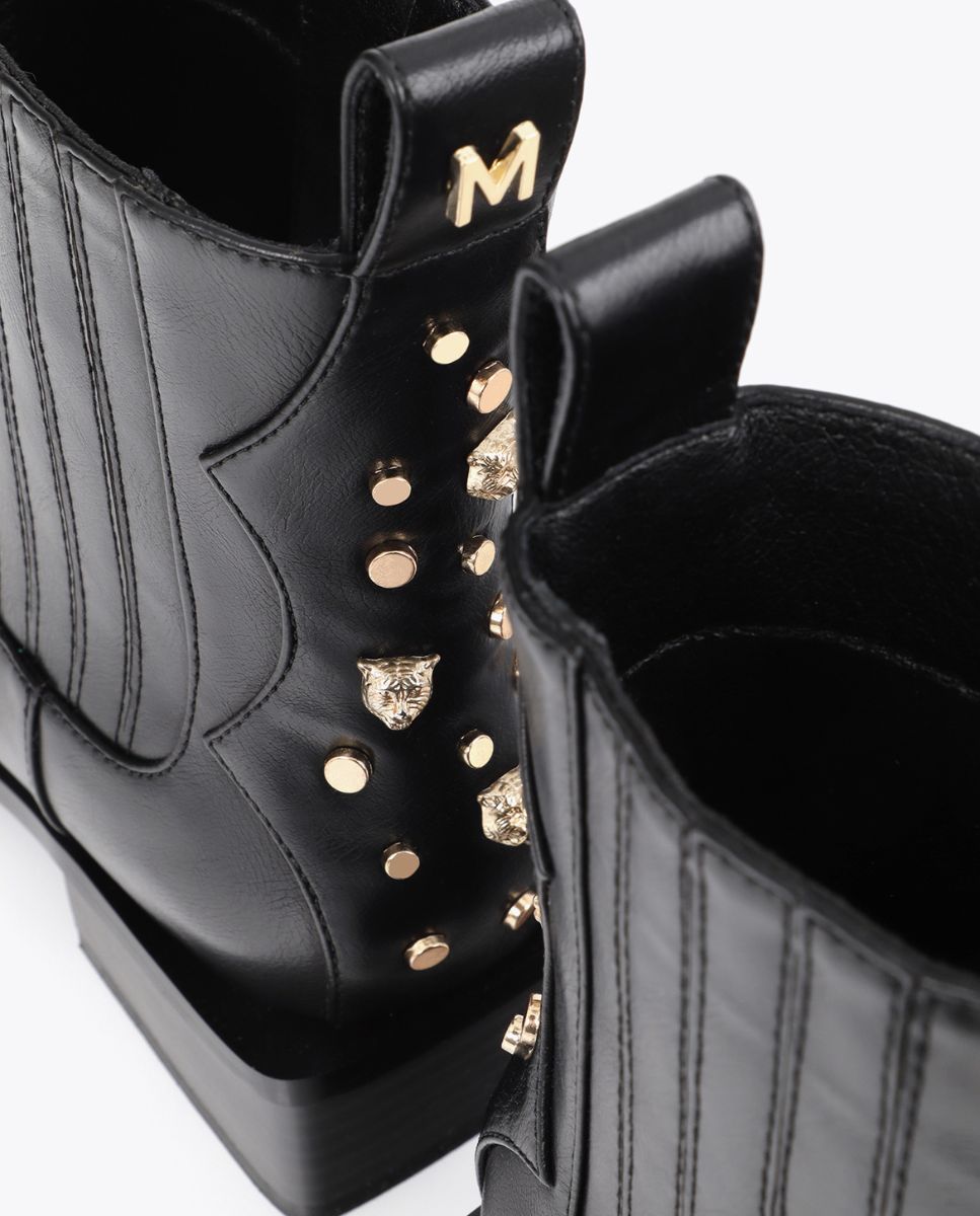 Botines cowboy de mujer con tachas y pulsera metálica - Lola Casademunt - Negro Negro-3