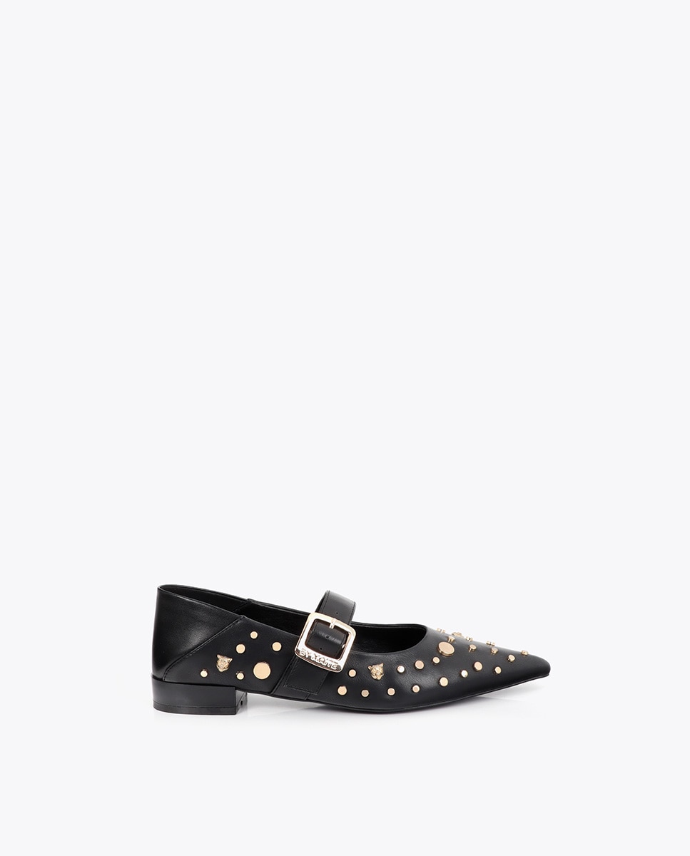 Mules planos de mujer hebilla y tachas - Lola Casademunt - Negro Negro-1