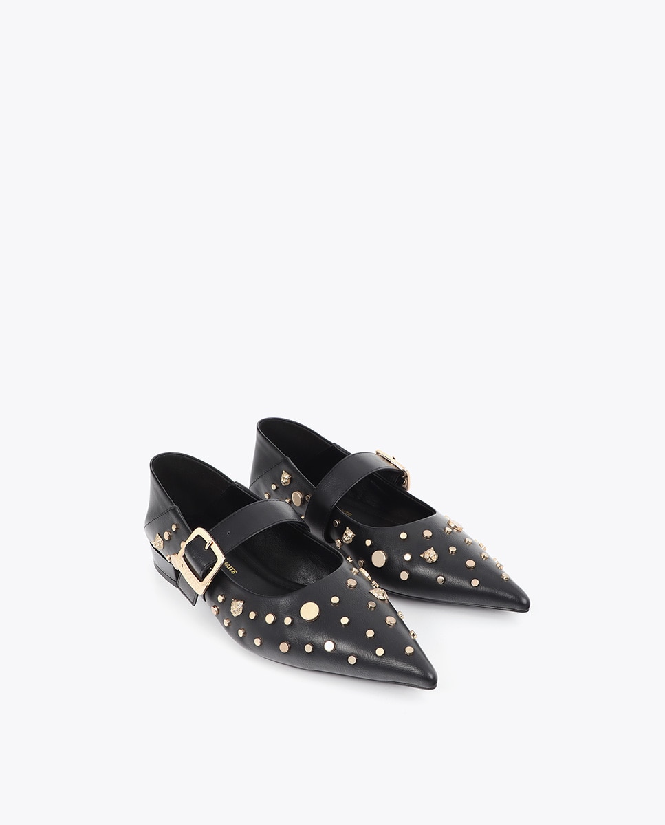 Mules planos de mujer hebilla y tachas - Lola Casademunt - Negro Negro-3