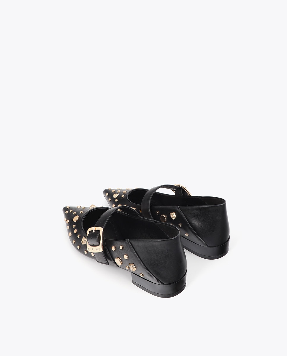 Mules planos de mujer hebilla y tachas - Lola Casademunt - Negro Negro-2