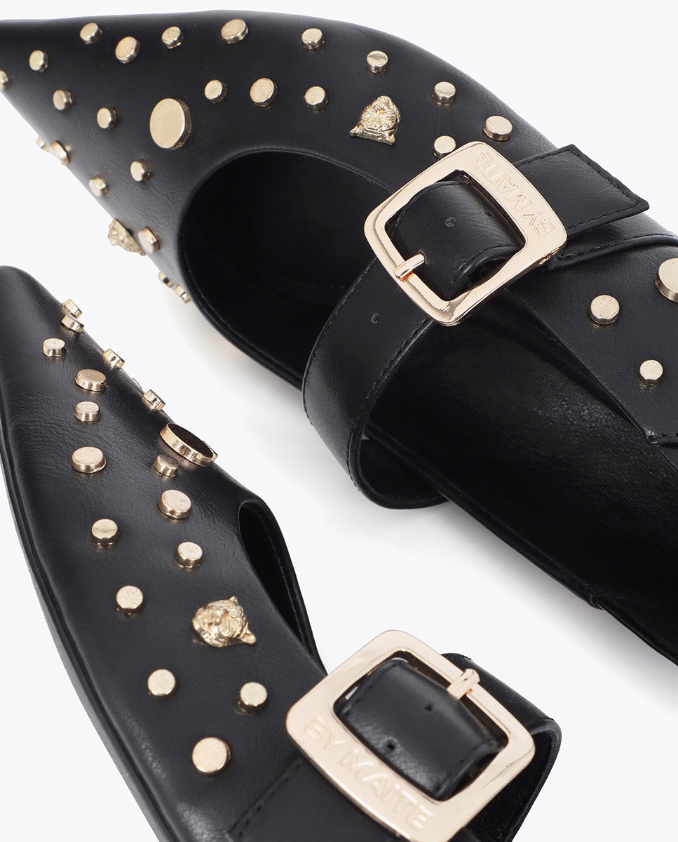 Mules planos de mujer hebilla y tachas - Lola Casademunt - Negro Negro-4
