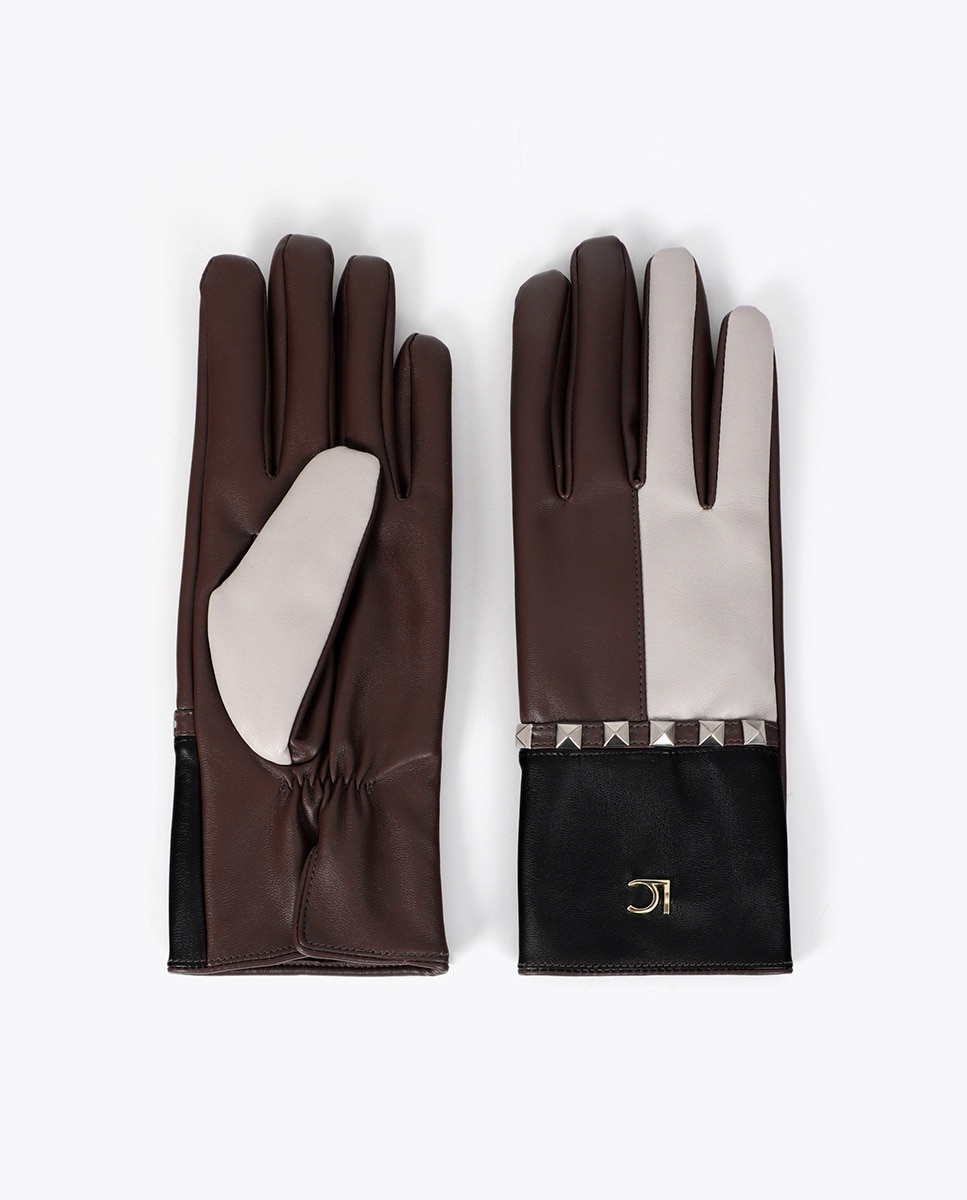 Guantes efecto piel bicolor - Lola Casademunt - Acacia / Marrón Acacia / Marrón-1