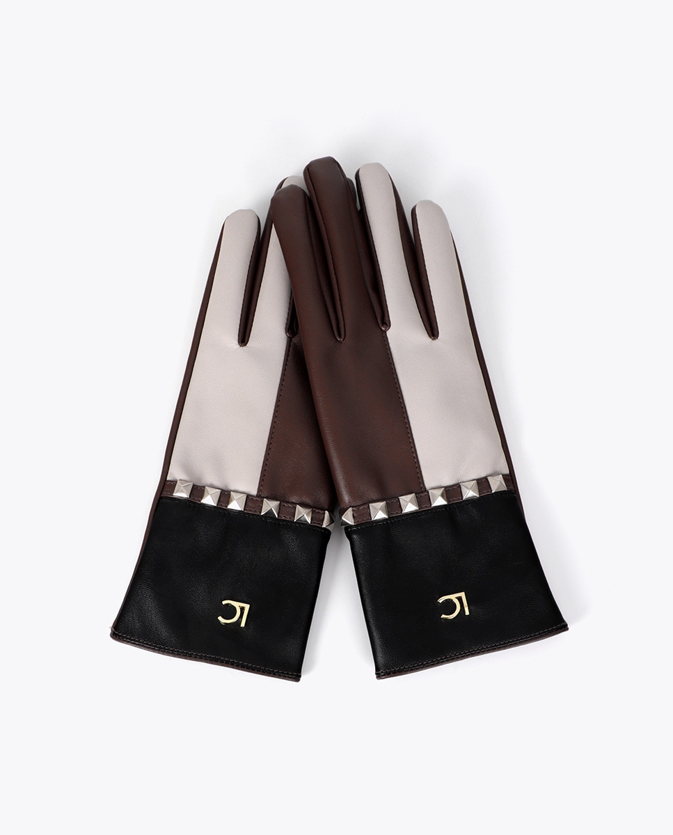 Guantes efecto piel bicolor - Lola Casademunt - Acacia / Marrón Acacia / Marrón-3