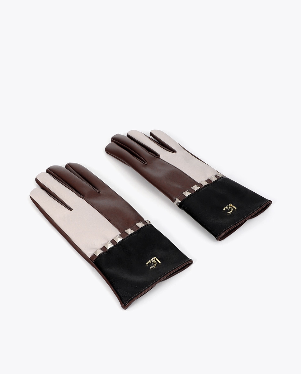 Guantes efecto piel bicolor - Lola Casademunt - Acacia / Marrón Acacia / Marrón-2