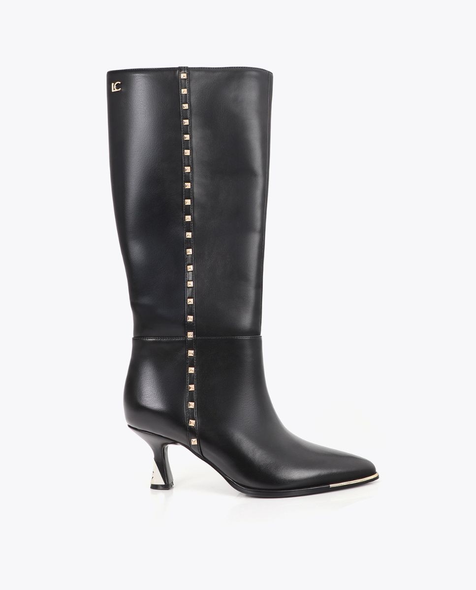 Botas mosquetera de mujer alta con tacón personalizado y detalle tira de tachas - Lola Casademunt - Negro Negro-1