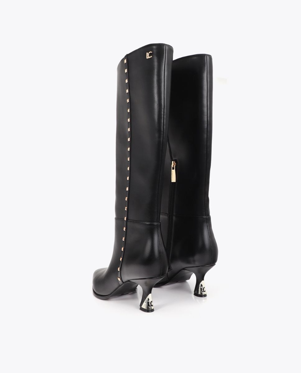 Botas mosquetera de mujer alta con tacón personalizado y detalle tira de tachas - Lola Casademunt - Negro Negro-5