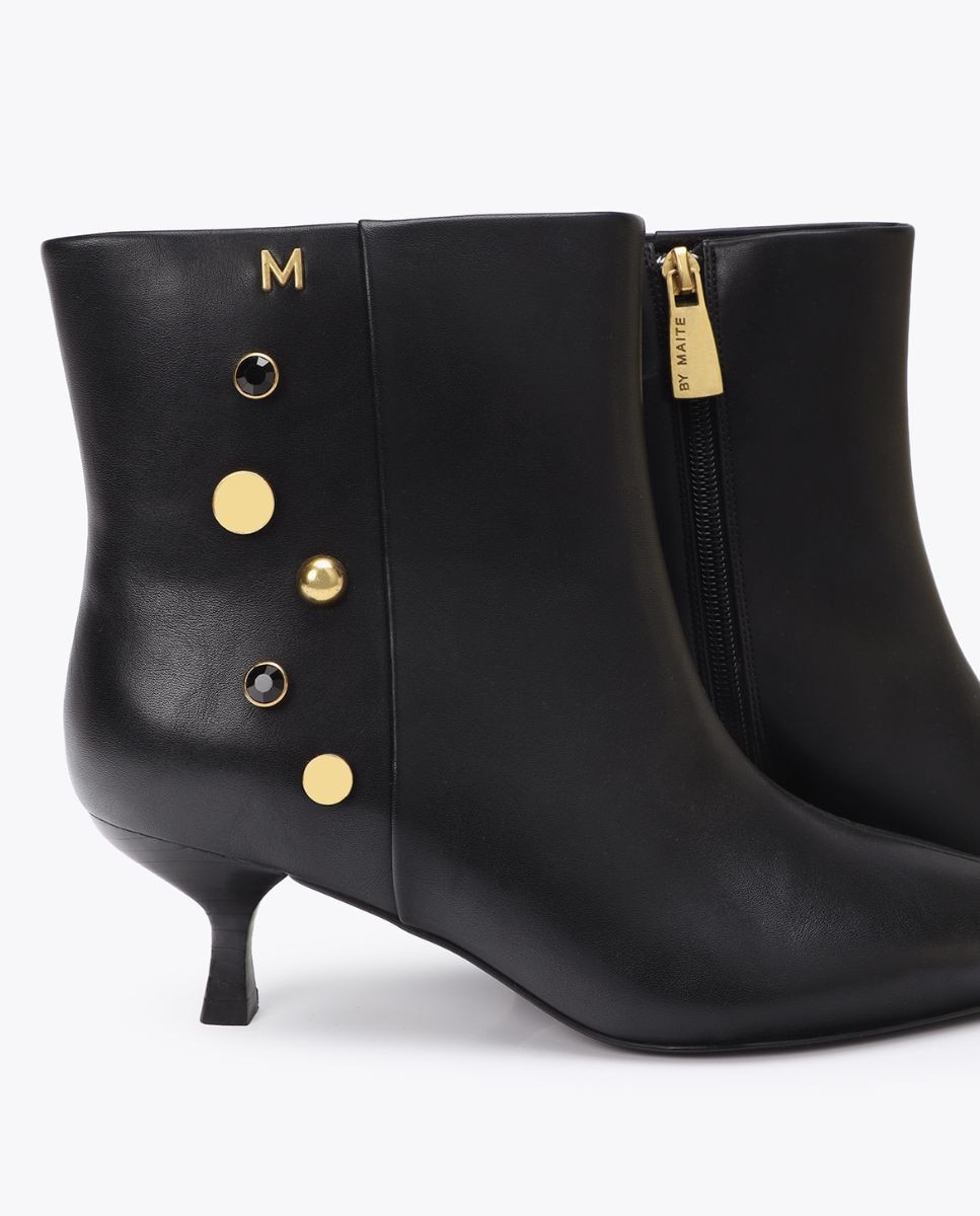 Botines básicos tacón de mujer con detalle aplicaciones joya - Lola Casademunt - Negro Negro-4