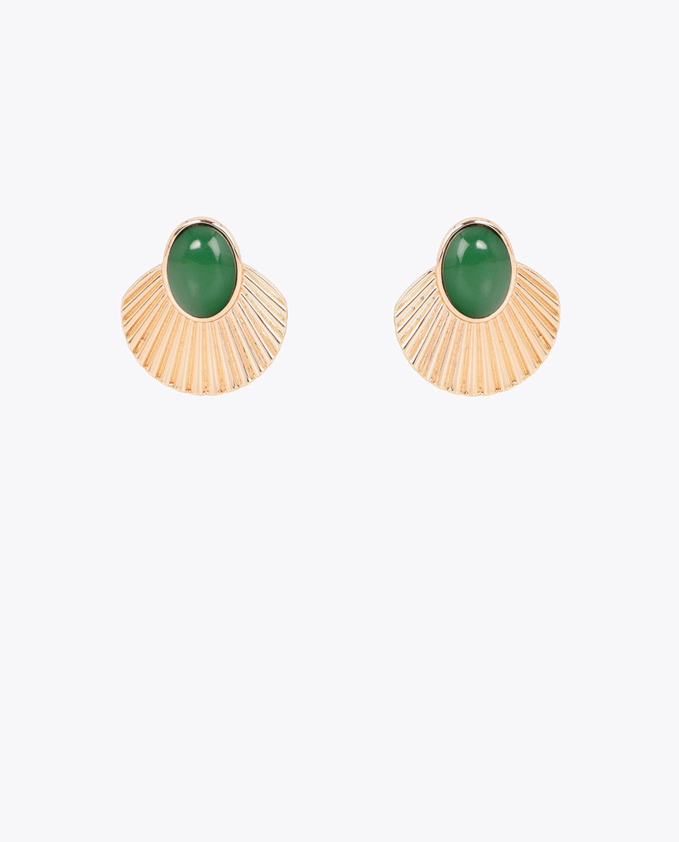 Imagen 0 de Pendientes textura relieve con incrustaciones abanico Verde