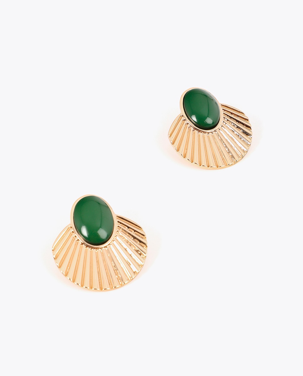Pendientes textura relieve con incrustaciones abanico - Lola Casademunt - Verde Verde-2