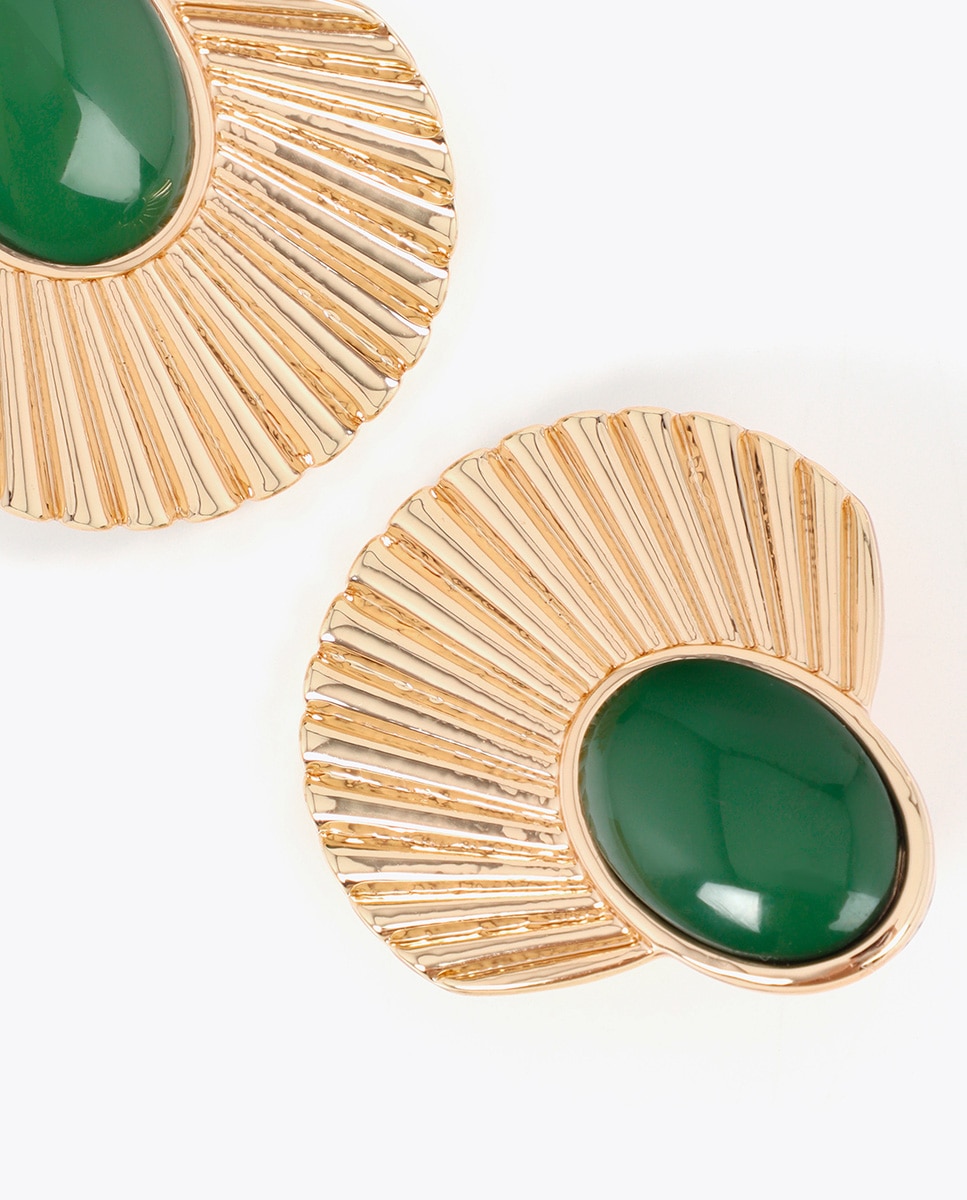 Pendientes textura relieve con incrustaciones abanico - Lola Casademunt - Verde Verde-4