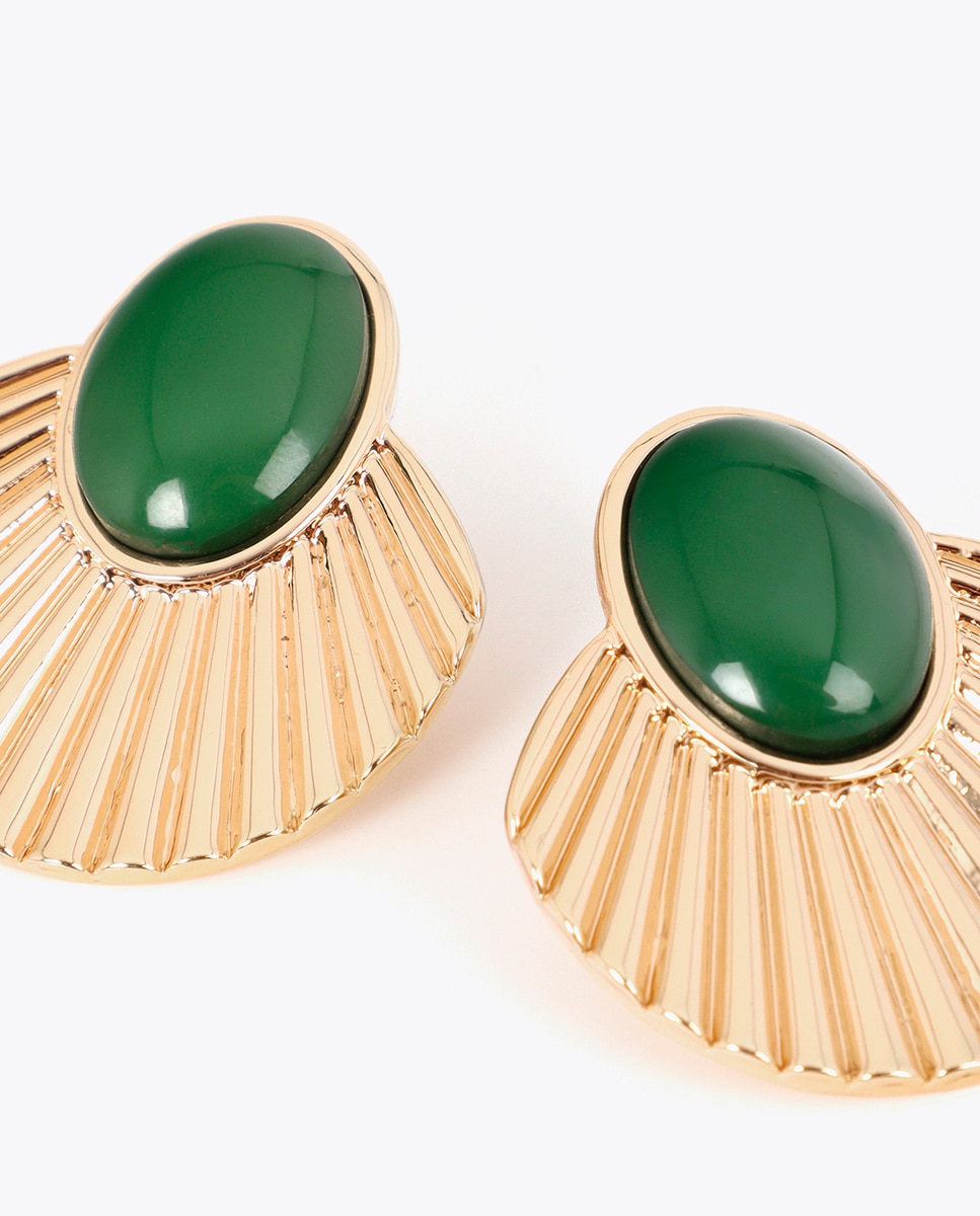 Pendientes textura relieve con incrustaciones abanico - Lola Casademunt - Verde Verde-5