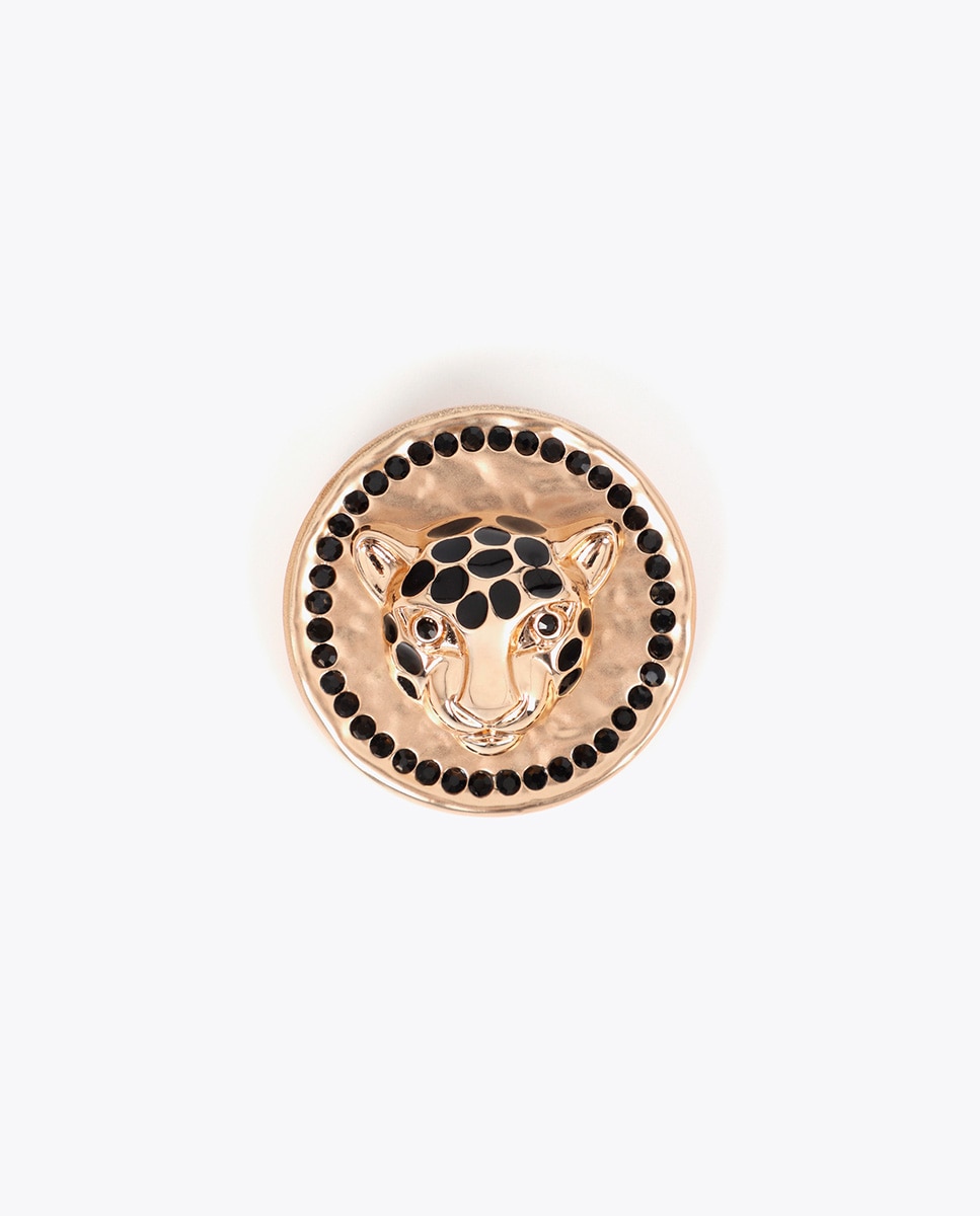 Imagen 0 de Broche medallón cabeza leopardo Oro