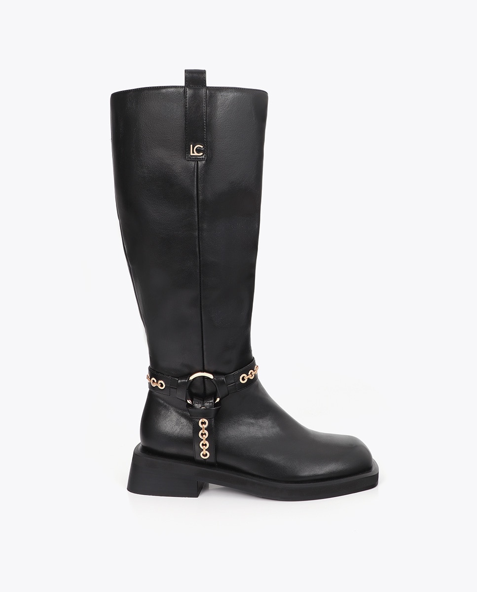 Botas biker de mujer tiras con detalles ojales - Lola Casademunt - Negro Negro-1