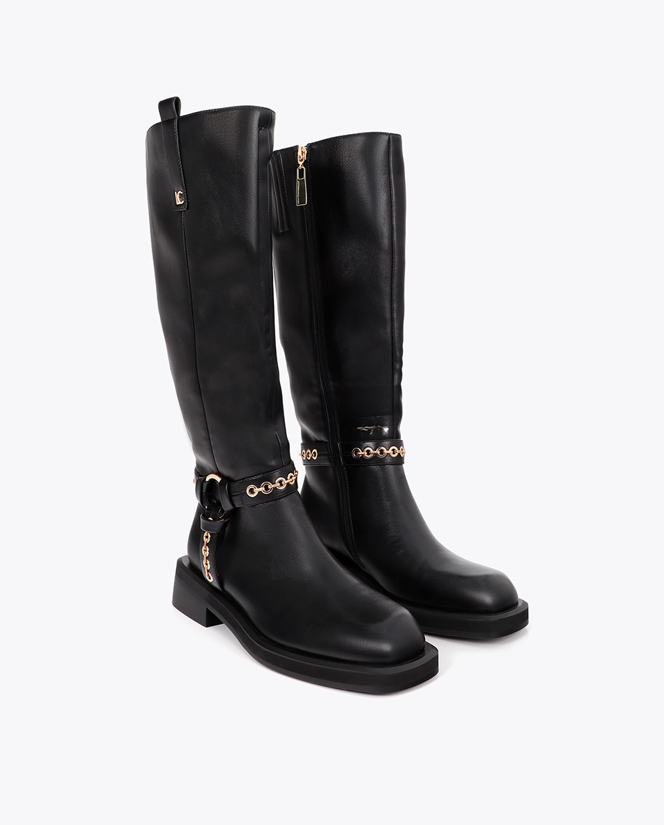 Botas biker de mujer tiras con detalles ojales - Lola Casademunt - Negro Negro-2