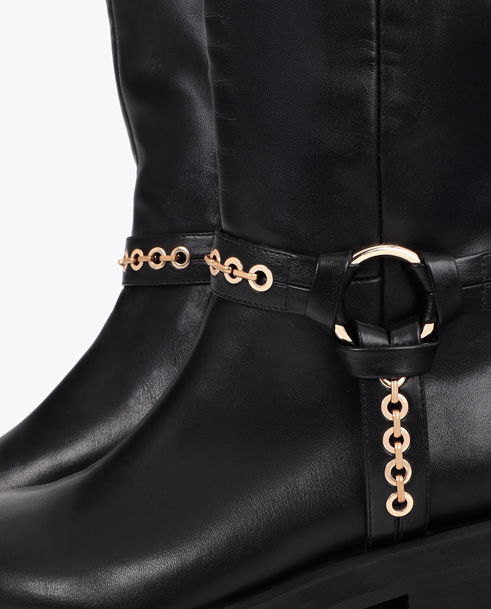 Botas biker de mujer tiras con detalles ojales - Lola Casademunt - Negro Negro-4