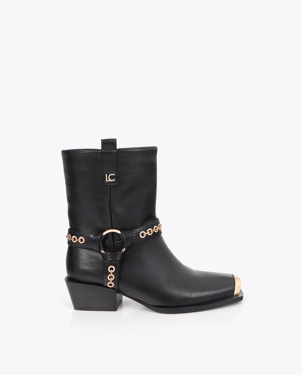 Botines cowboy de mujer de tiras con detalles ojales - Lola Casademunt - Negro Negro-1