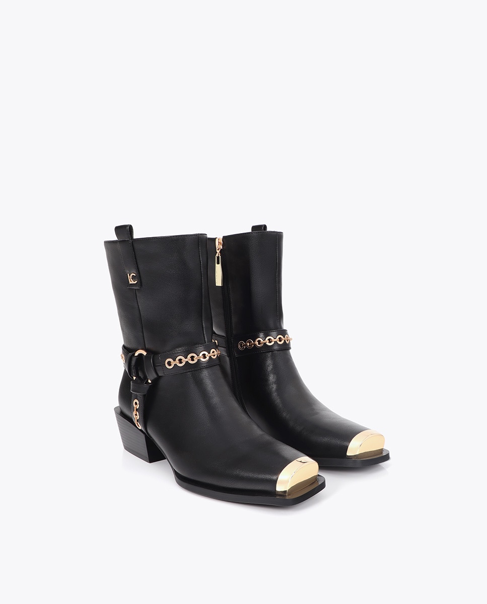 Botines cowboy de mujer de tiras con detalles ojales - Lola Casademunt - Negro Negro-3