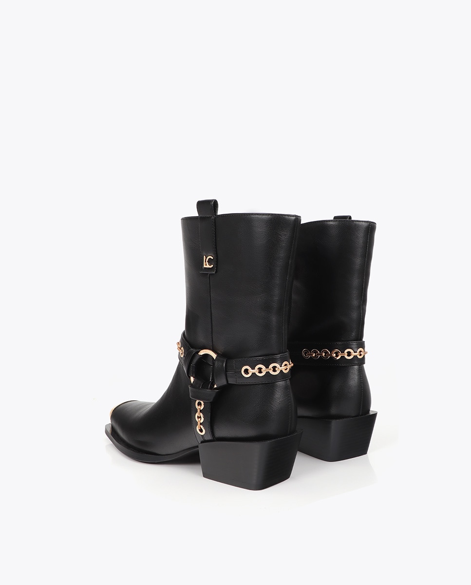 Botines cowboy de mujer de tiras con detalles ojales - Lola Casademunt - Negro Negro-2