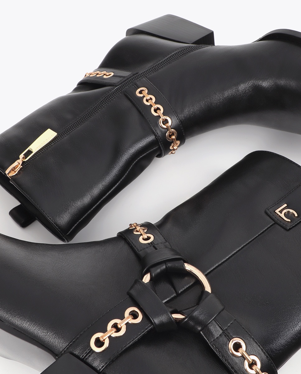 Botines cowboy de mujer de tiras con detalles ojales - Lola Casademunt - Negro Negro-4