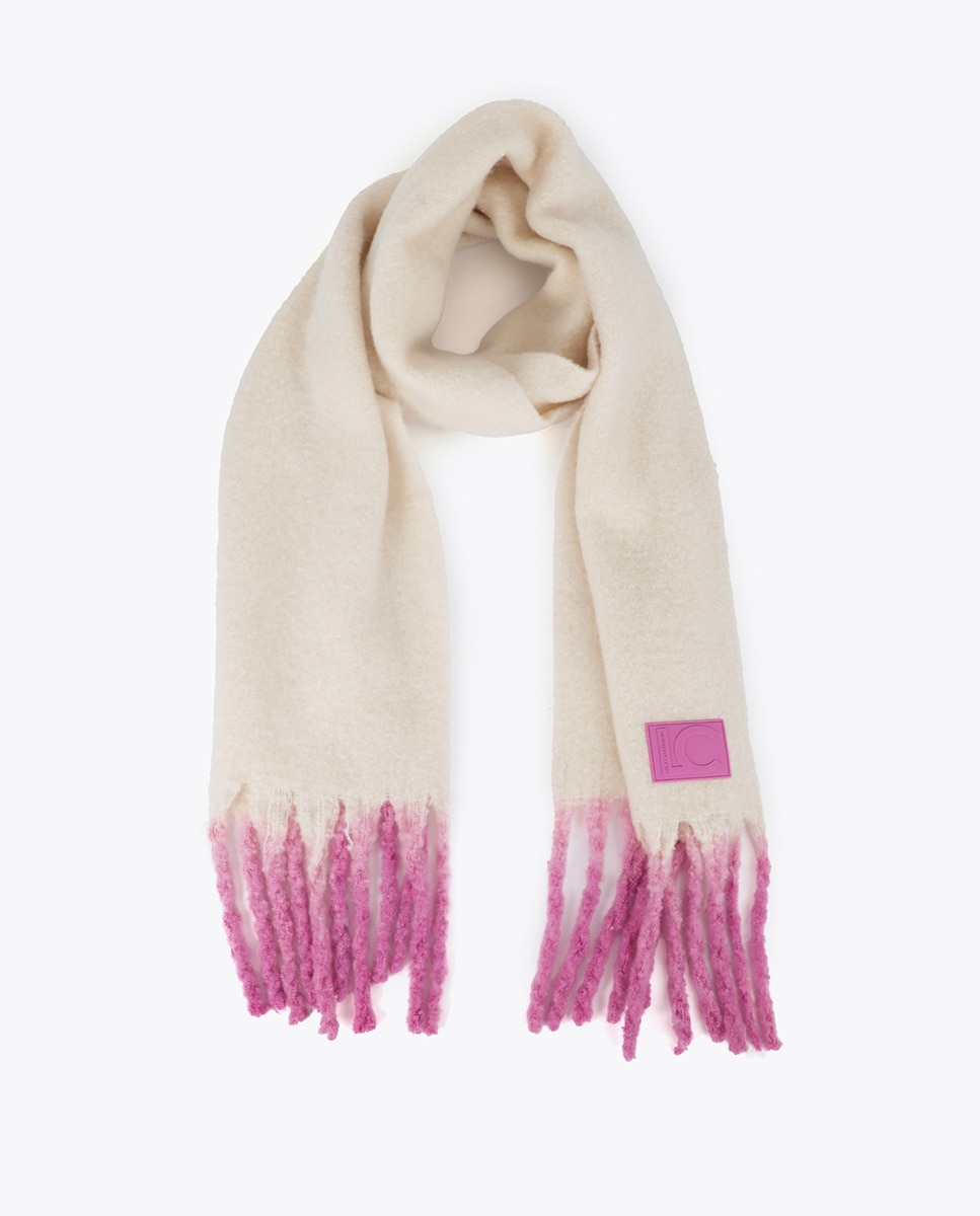 Bufanda básica con detalle flecos degradados - Lola Casademunt - Blanco / Rosa Blanco / Rosa-1