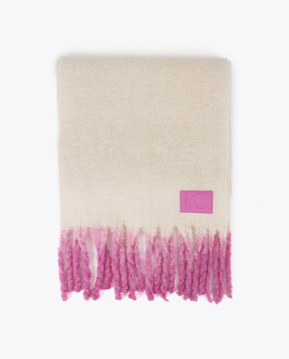 Bufanda básica con detalle flecos degradados - Lola Casademunt - Blanco / Rosa Blanco / Rosa-3