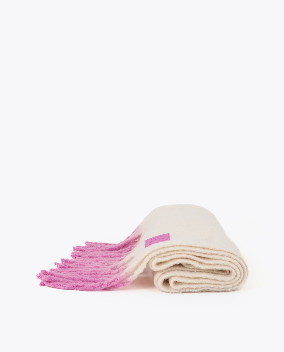 Bufanda básica con detalle flecos degradados - Lola Casademunt - Blanco / Rosa Blanco / Rosa-2