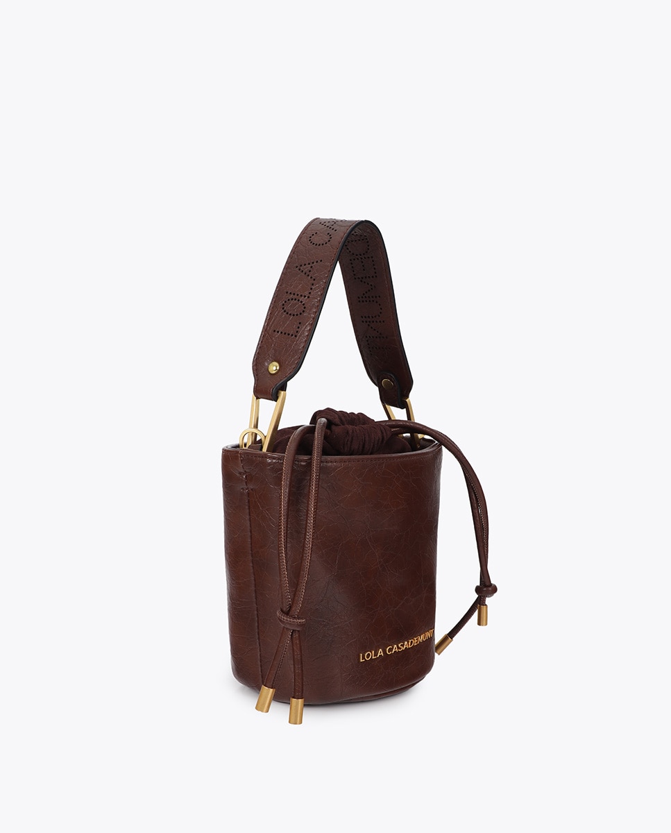 Bolso de hombro bombonera efecto piel textura asa troquelada - Lola Casademunt - Marrón Marrón-3