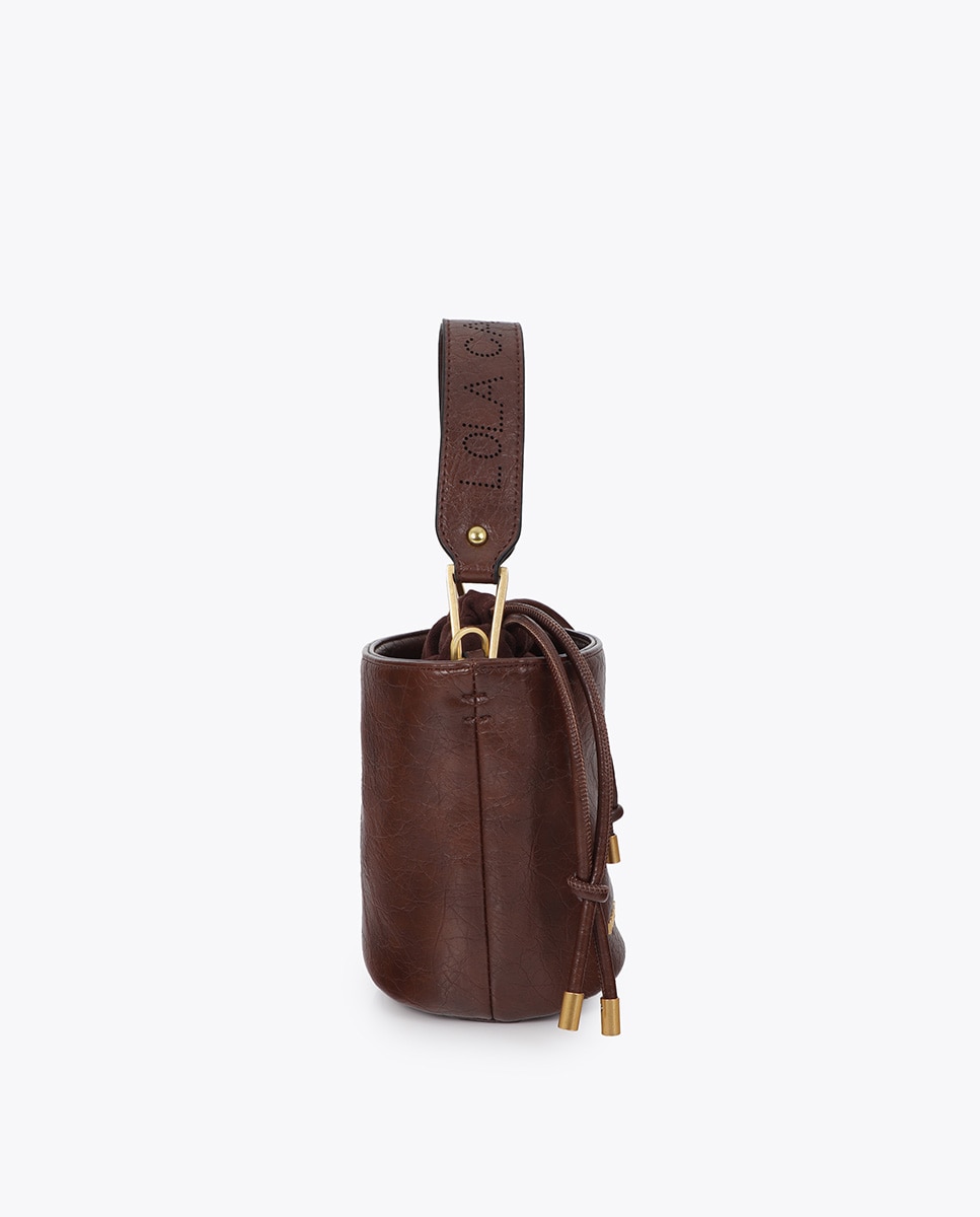 Bolso de hombro bombonera efecto piel textura asa troquelada - Lola Casademunt - Marrón Marrón-2