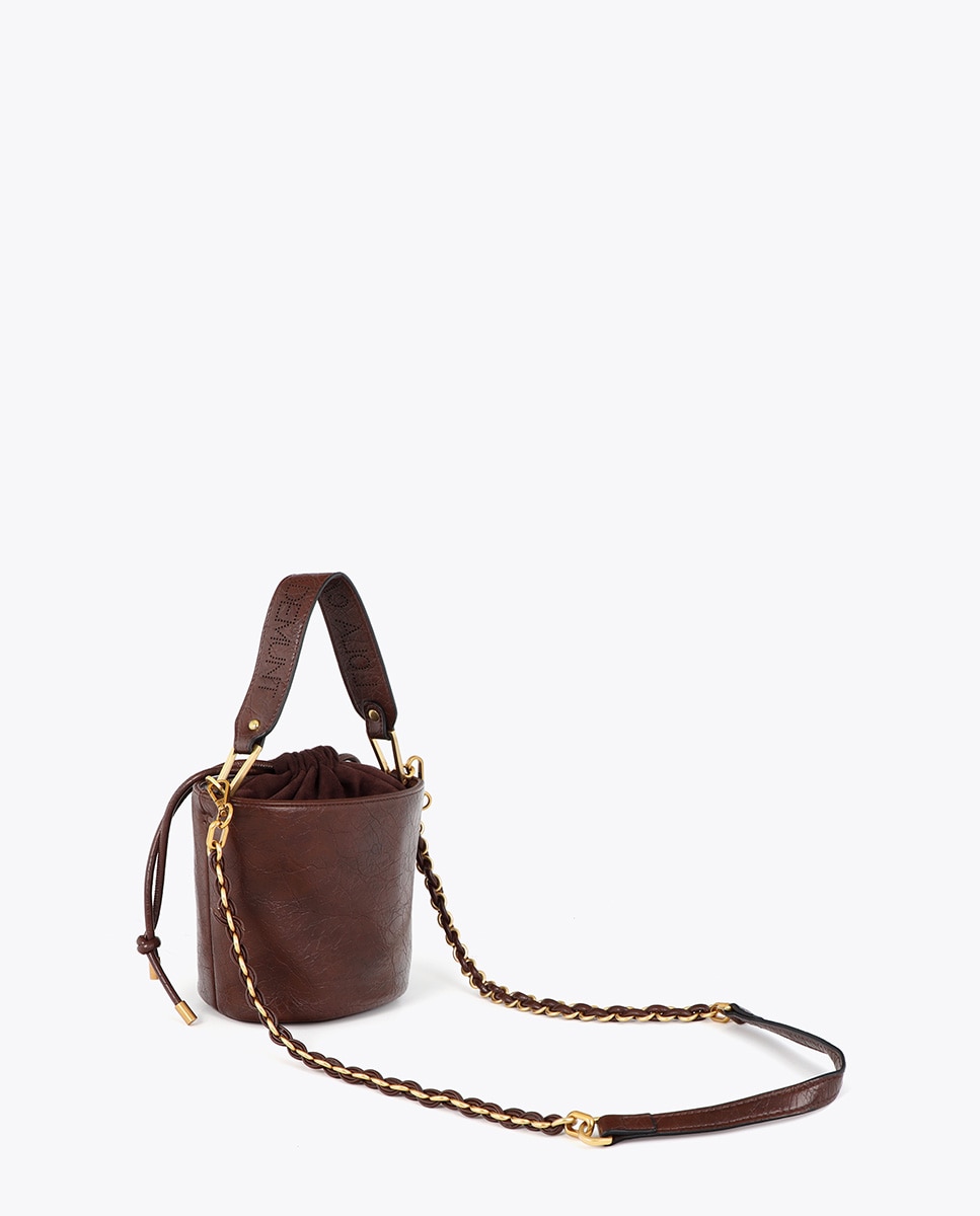 Bolso de hombro bombonera efecto piel textura asa troquelada - Lola Casademunt - Marrón Marrón-4