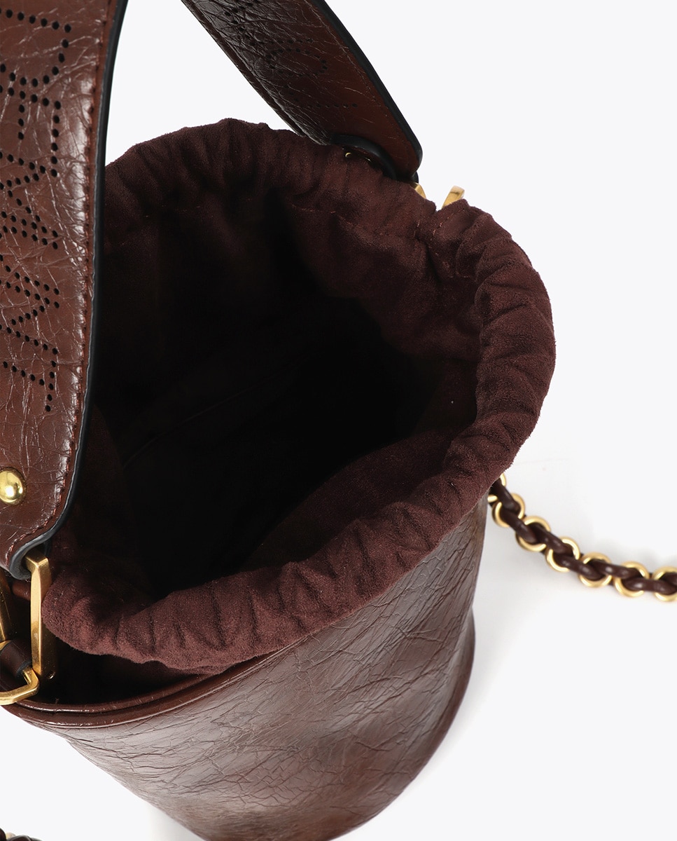 Bolso de hombro bombonera efecto piel textura asa troquelada - Lola Casademunt - Marrón Marrón-5